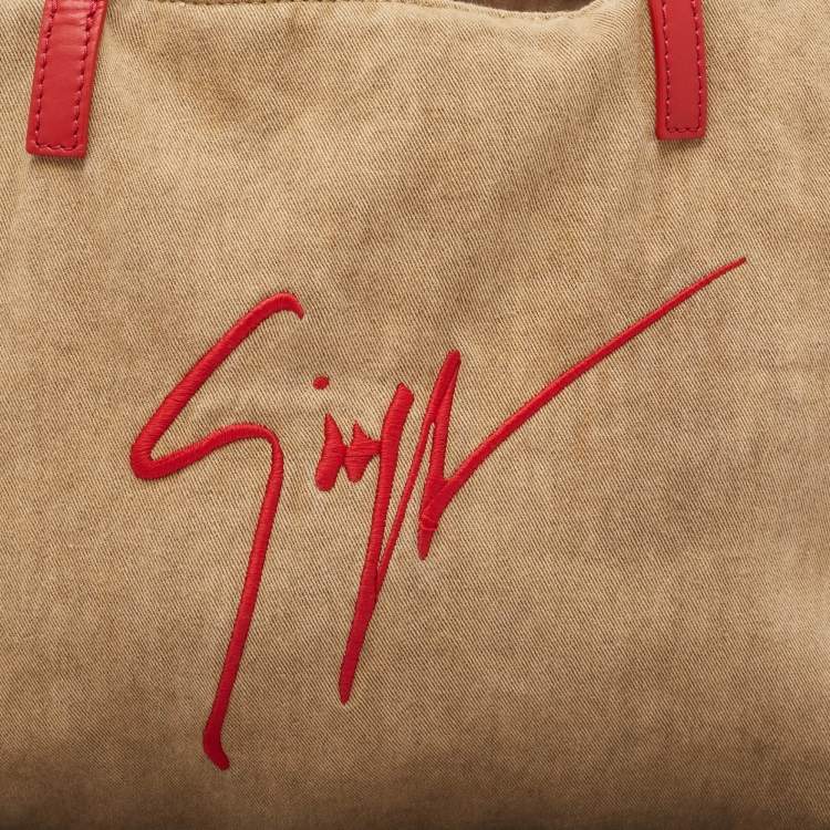 Pre Owned Giuseppe Zanotti Brown Denim Logo Shopper Tote