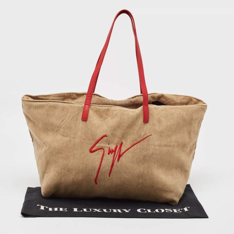 Pre Owned Giuseppe Zanotti Brown Denim Logo Shopper Tote