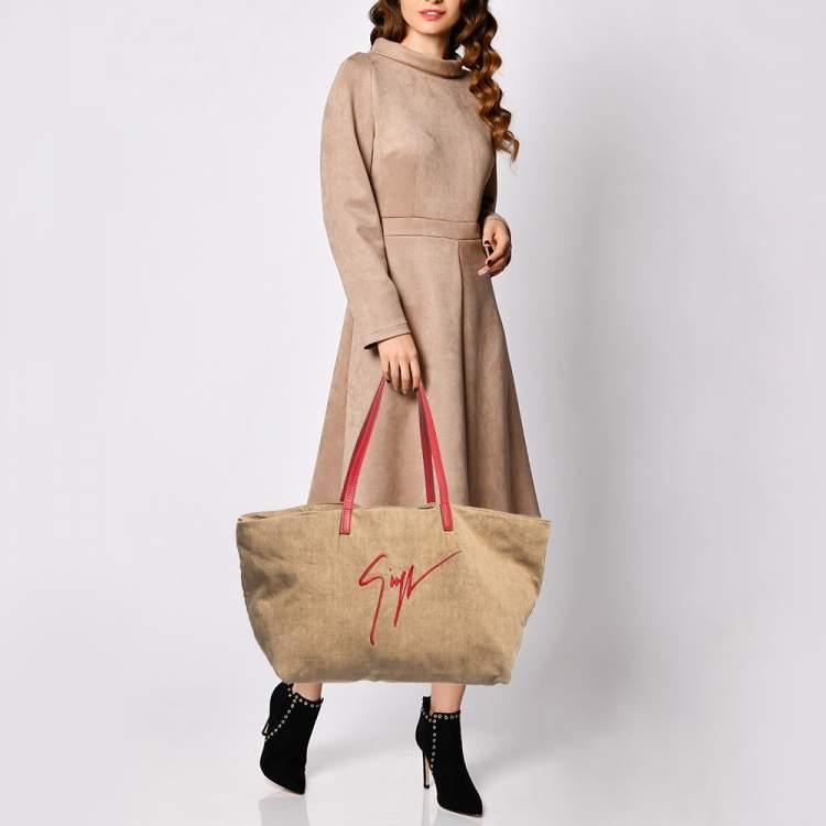 Pre Owned Giuseppe Zanotti Brown Denim Logo Shopper Tote