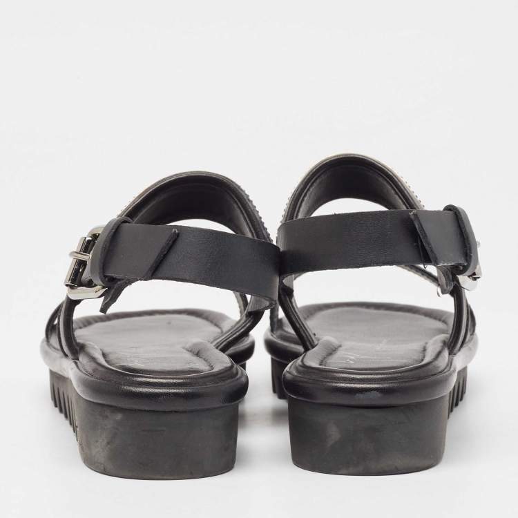 Pre Owned Giuseppe Zanotti Black Leather Crystal Embellished Slingback Sandals Size 37