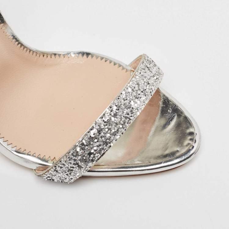 Pre Owned Giuseppe Zanotti Silver Coarse Glitter Slingback Sandals Size 41