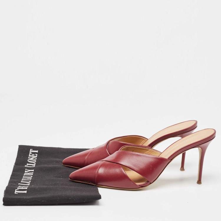 مملوكة مسبقًا Giuseppe Zanotti Burgundy Leather Pointed Toe Mules Size 38
