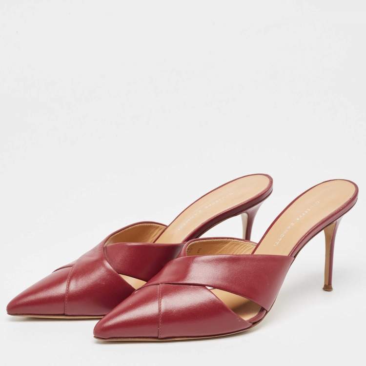مملوكة مسبقًا Giuseppe Zanotti Burgundy Leather Pointed Toe Mules Size 38
