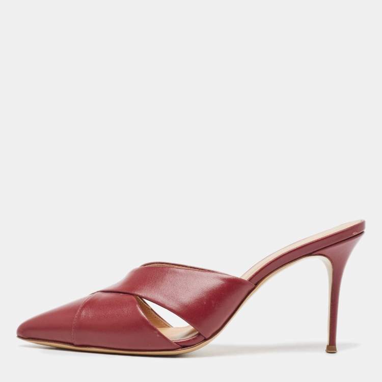 مملوكة مسبقًا Giuseppe Zanotti Burgundy Leather Pointed Toe Mules Size 38