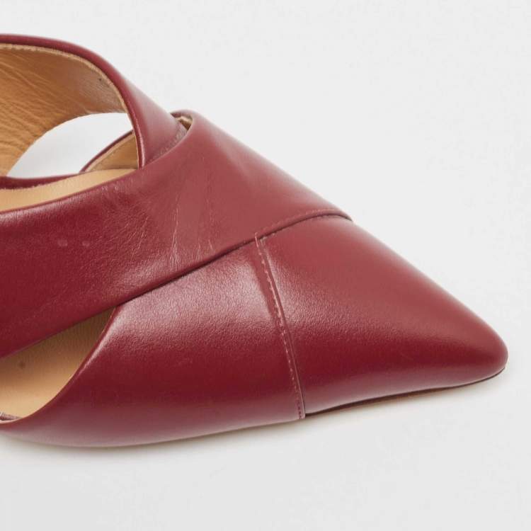 مملوكة مسبقًا Giuseppe Zanotti Burgundy Leather Pointed Toe Mules Size 38
