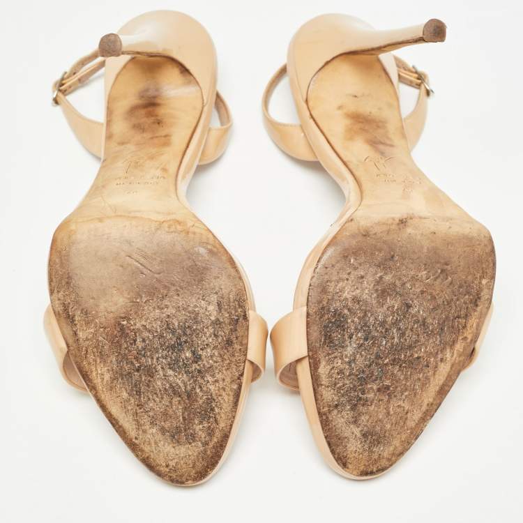 Pre Owned Giuseppe Zanotti Beige Patent Leather Slingback Sandals Size 40