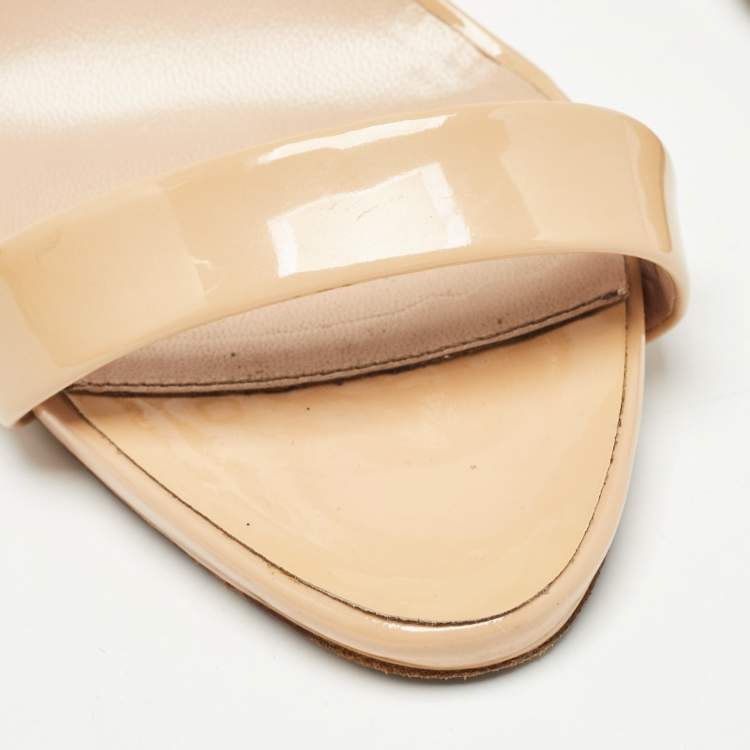 Pre Owned Giuseppe Zanotti Beige Patent Leather Slingback Sandals Size 40