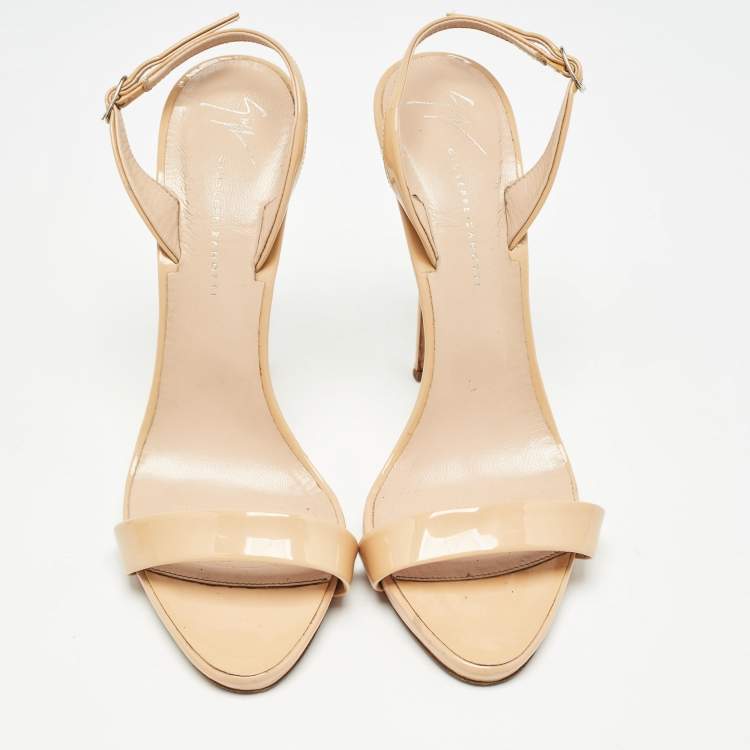 Pre Owned Giuseppe Zanotti Beige Patent Leather Slingback Sandals Size 40