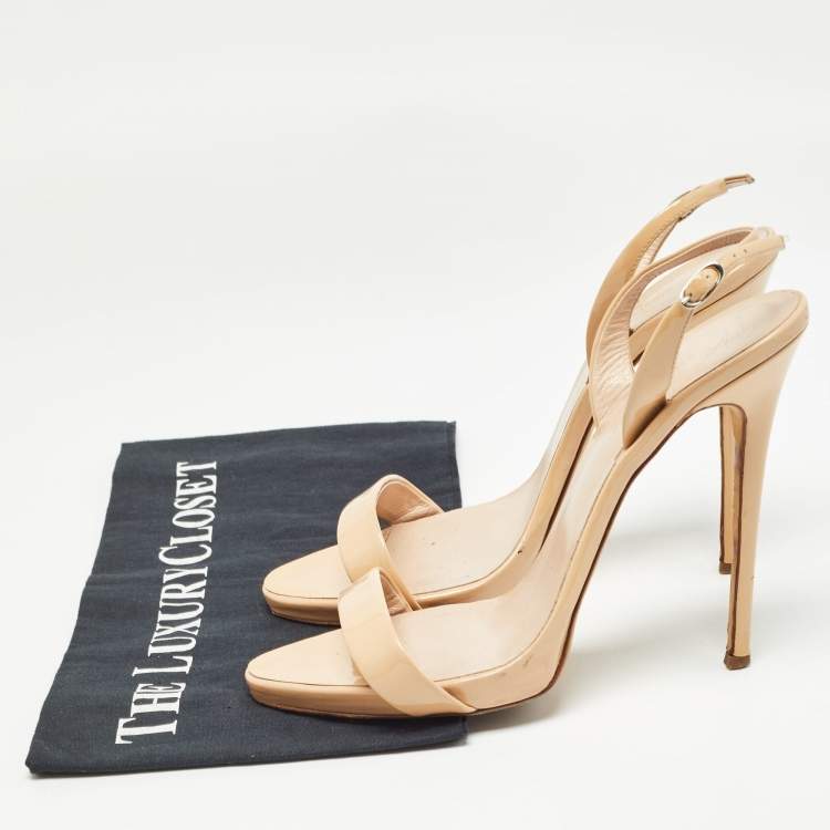 Pre Owned Giuseppe Zanotti Beige Patent Leather Slingback Sandals Size 40