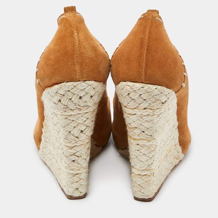 Pre Owned Giuseppe Zanotti Brown Suede Espadrille Wedge Ankle Strap Peep Toe Pumps Size 39