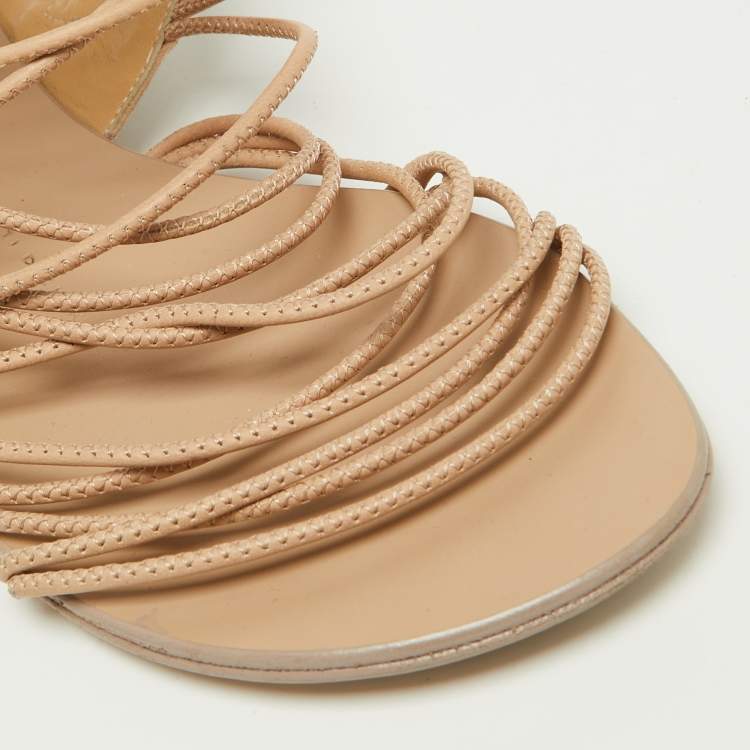 مملوكة مسبقًا Giuseppe Zanotti Beige Suede Crystal Embellished Strappy Flat Sandals Size 38.5