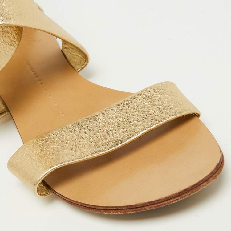 Pre Owned Giuseppe Zanotti Gold/White Python Embossed Leather Ankle Cuff Flat Sandals Size 38