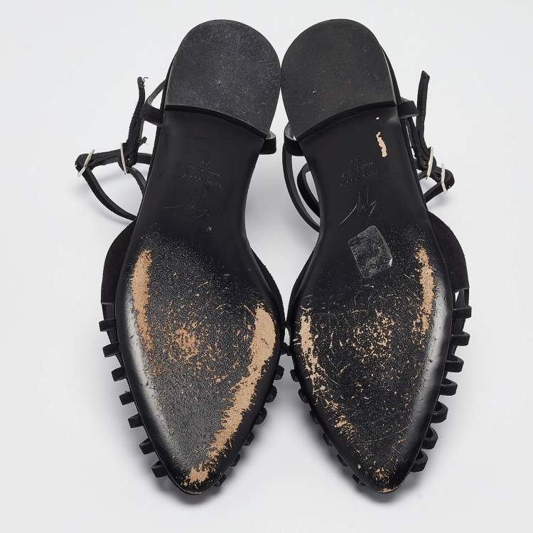 Pre Owned Giuseppe Zanotti Black Suede Ankle Strap Ballet Flats Size 39