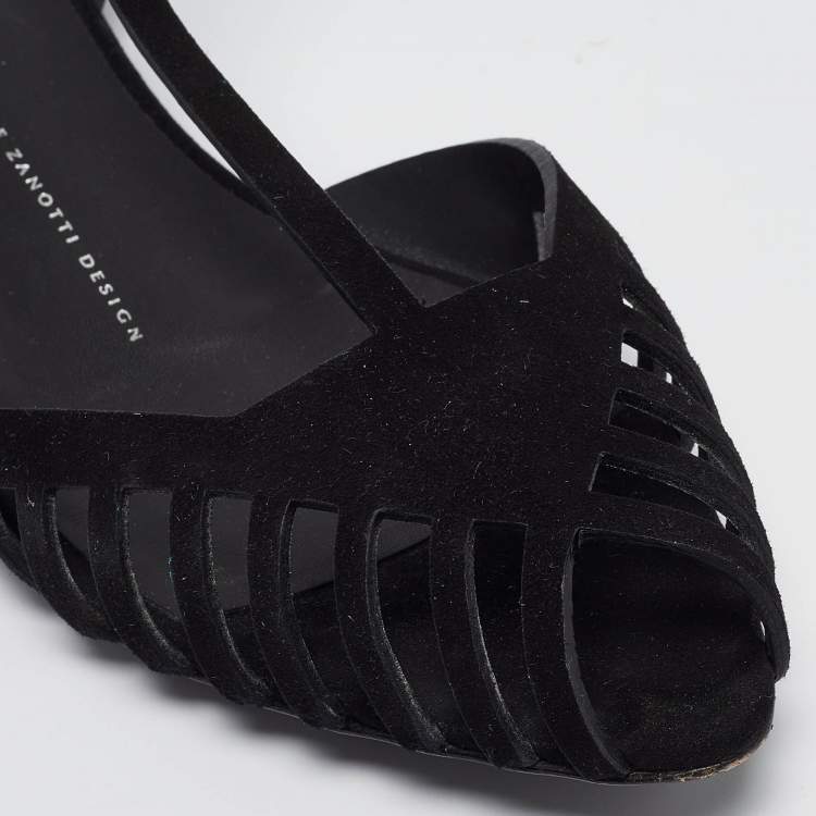 Pre Owned Giuseppe Zanotti Black Suede Ankle Strap Ballet Flats Size 39
