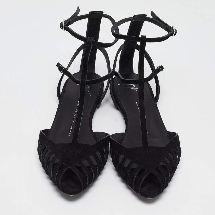 Pre Owned Giuseppe Zanotti Black Suede Ankle Strap Ballet Flats Size 39
