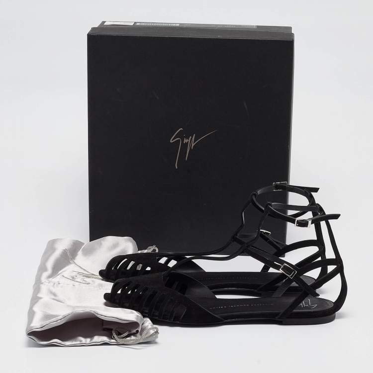 Pre Owned Giuseppe Zanotti Black Suede Ankle Strap Ballet Flats Size 39