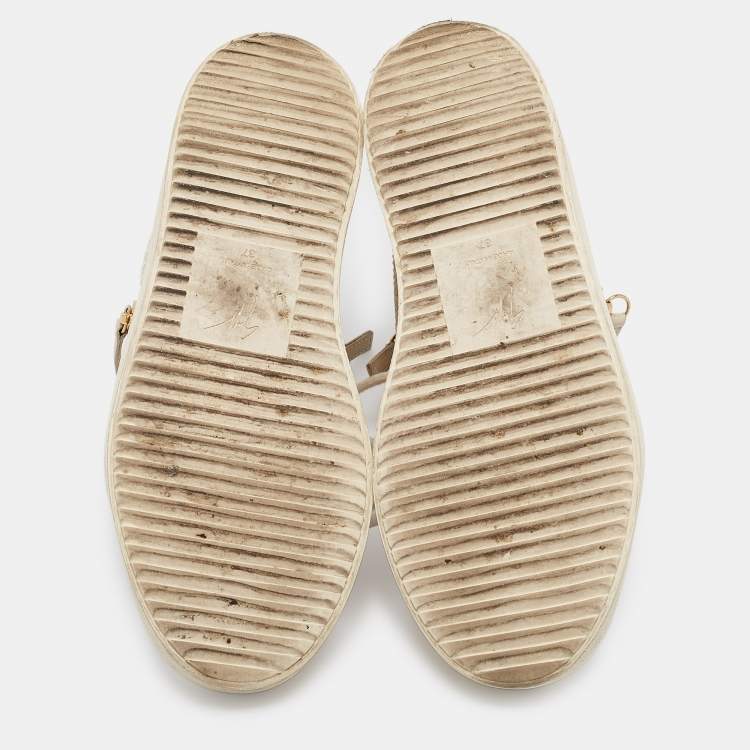 Pre Owned Giuseppe Zanotti Cream Python Embossed Leather Double Zip High Top Sneakers Size 37 