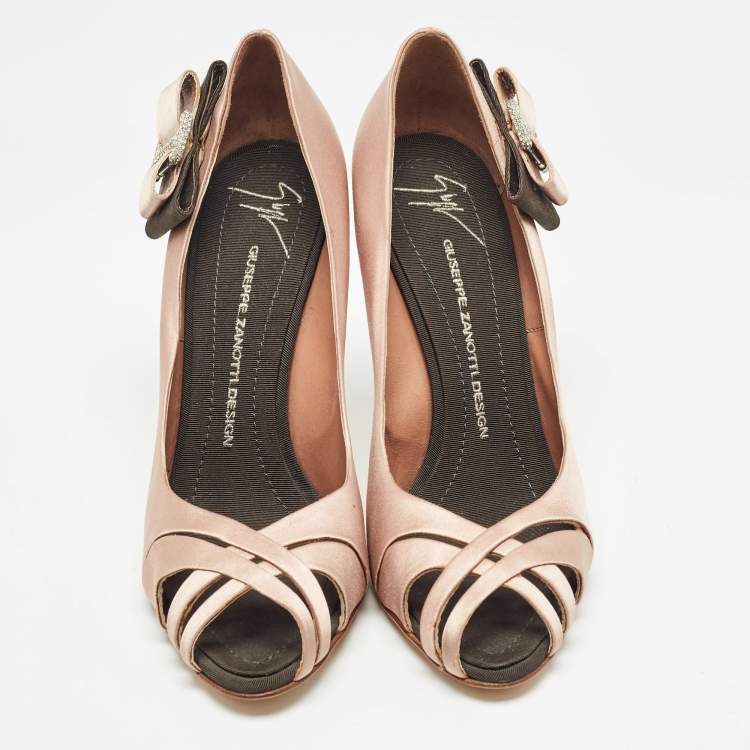 Pre Owned Giuseppe Zanotti Pink/Black Satin Peep Toe Pumps Size 41