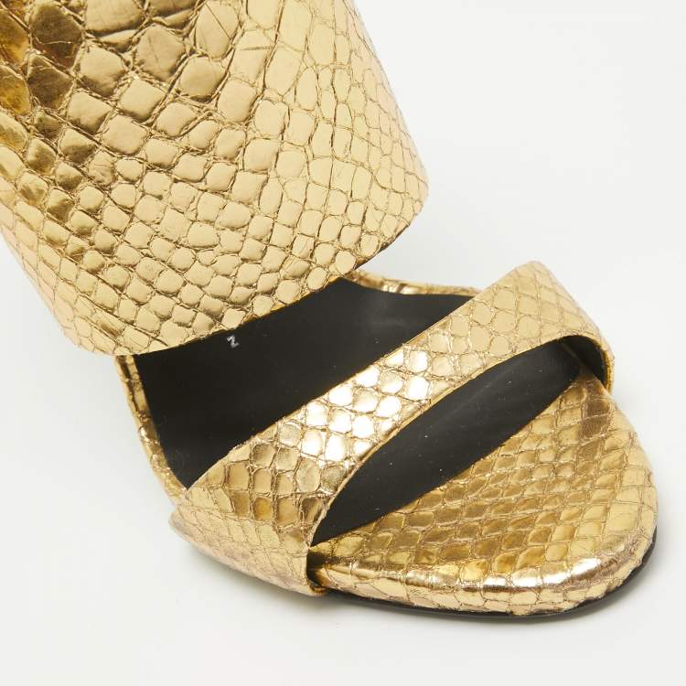 Pre Owned Giuseppe Zanotti Gold Embossed Python Andrea Slide Sandals Size 37