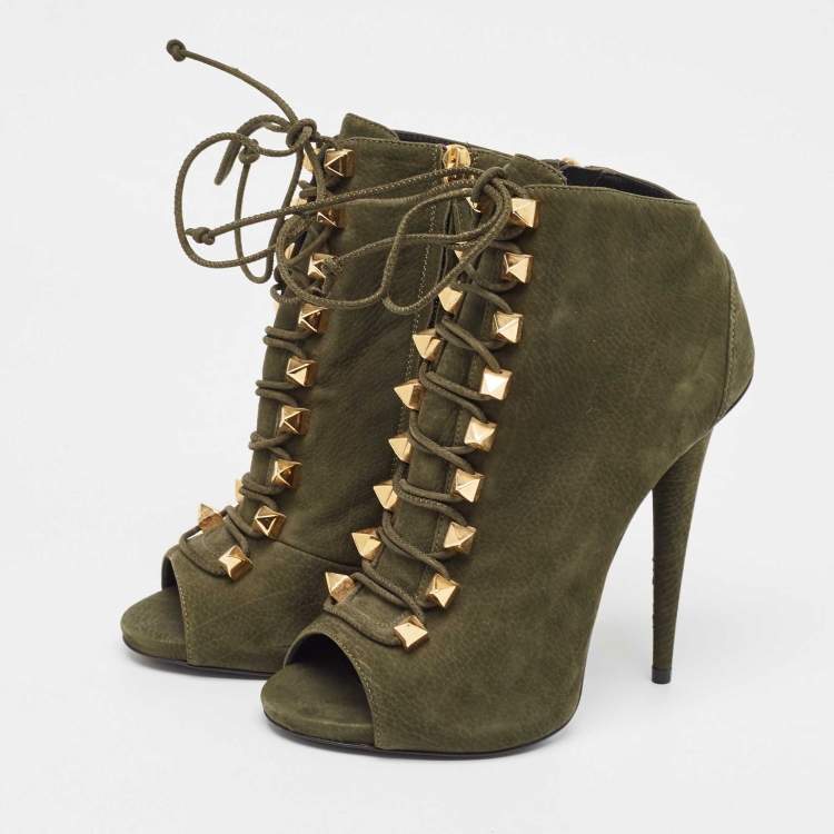 Pre Owned Giuseppe Zanotti Green Nubuck Ankle Boots Size 37.5