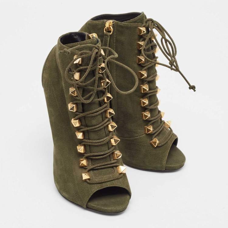 Pre Owned Giuseppe Zanotti Green Nubuck Ankle Boots Size 37.5