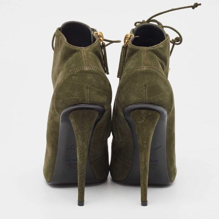 Pre Owned Giuseppe Zanotti Green Nubuck Ankle Boots Size 37.5