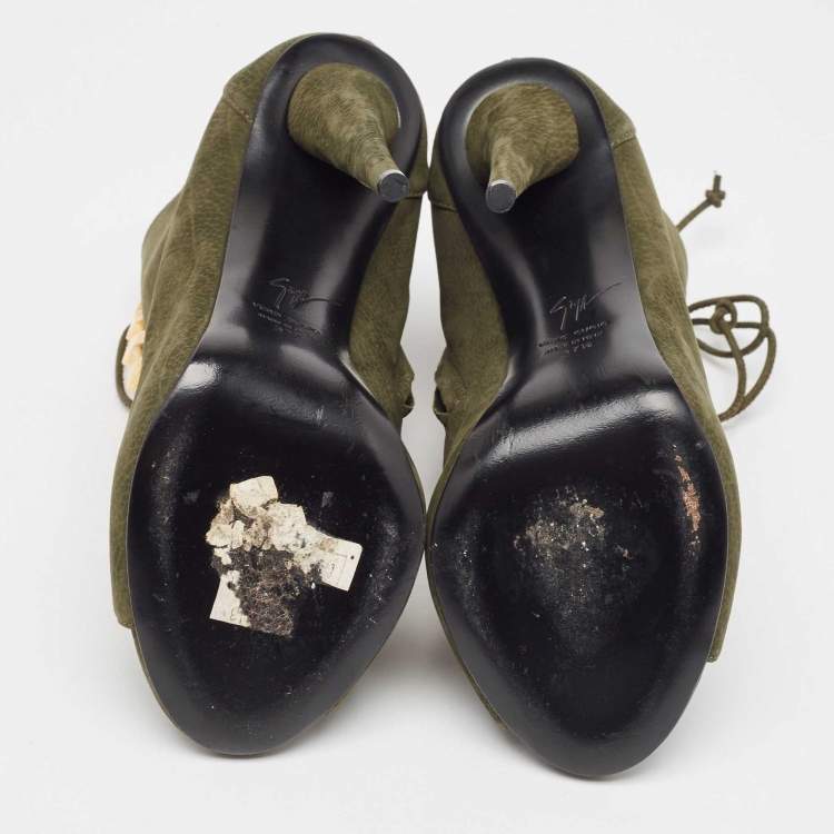 Pre Owned Giuseppe Zanotti Green Nubuck Ankle Boots Size 37.5