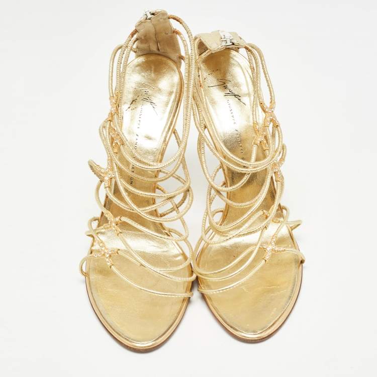Pre Owned Giuseppe Zanotti Gold Leather Strappy Open Toe Sandals Size 38.5