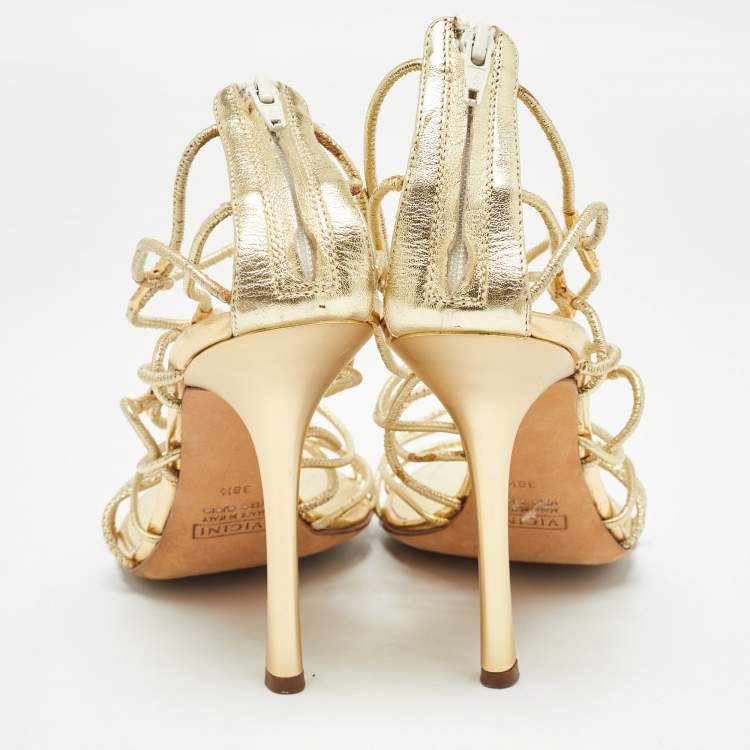 Pre Owned Giuseppe Zanotti Gold Leather Strappy Open Toe Sandals Size 38.5