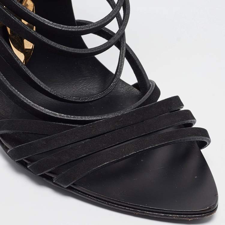 Pre Owned Giuseppe Zanotti Black Nubuck Strappy Mortisia  Sandals Size 37