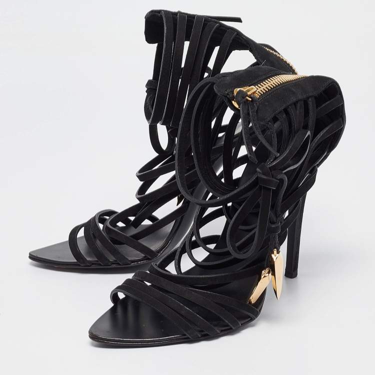 Pre Owned Giuseppe Zanotti Black Nubuck Strappy Mortisia  Sandals Size 37