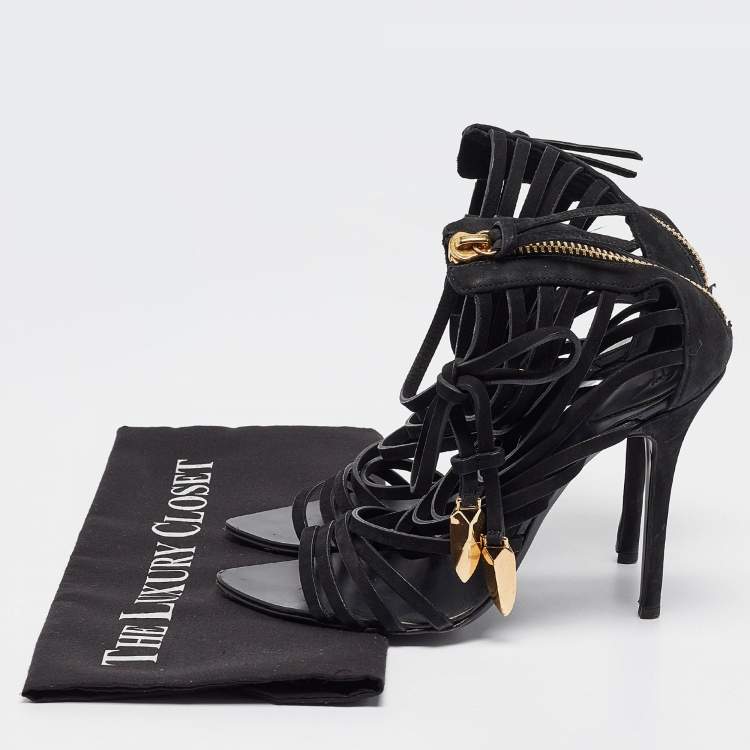 Pre Owned Giuseppe Zanotti Black Nubuck Strappy Mortisia  Sandals Size 37