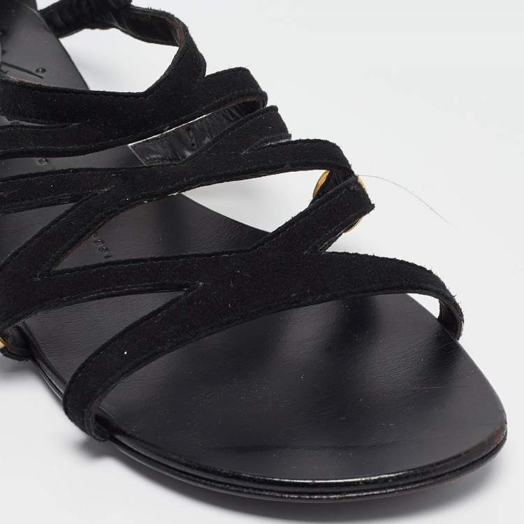 مملوكة مسبقًا Giuseppe Zanotti Black Suede Strappy Flat Sandals Size 38