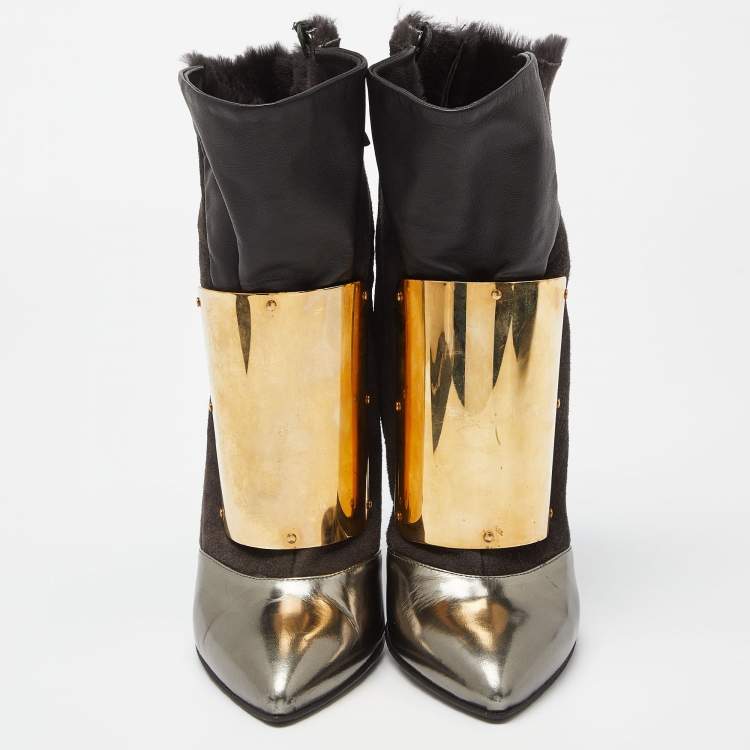 Pre Owned Giuseppe Zanotti Multicolor Suede and Leather Pointed Toe Ankle Boots Size 36.5