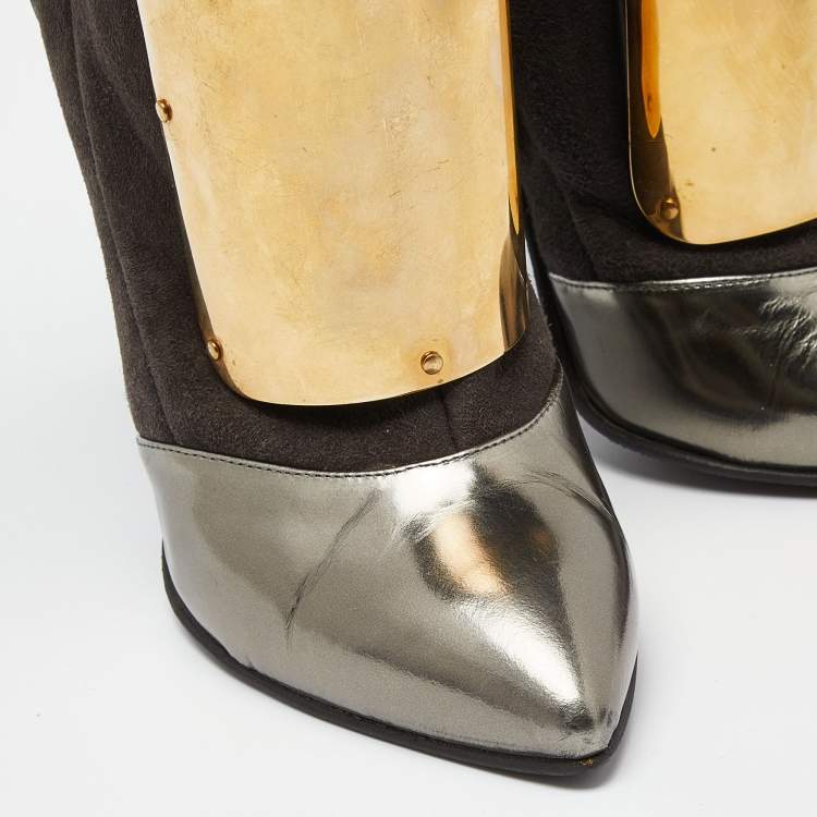 Pre Owned Giuseppe Zanotti Multicolor Suede and Leather Pointed Toe Ankle Boots Size 36.5