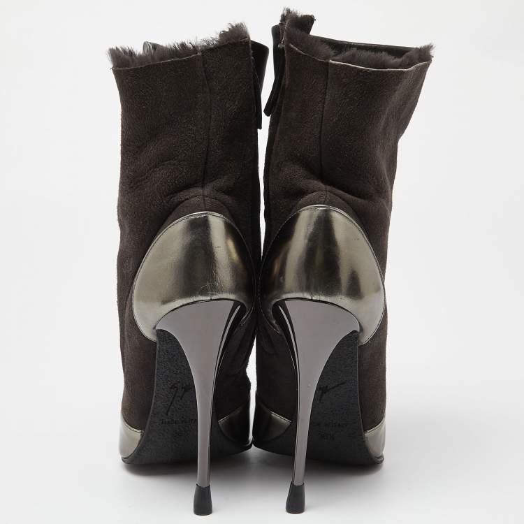 Pre Owned Giuseppe Zanotti Multicolor Suede and Leather Pointed Toe Ankle Boots Size 36.5
