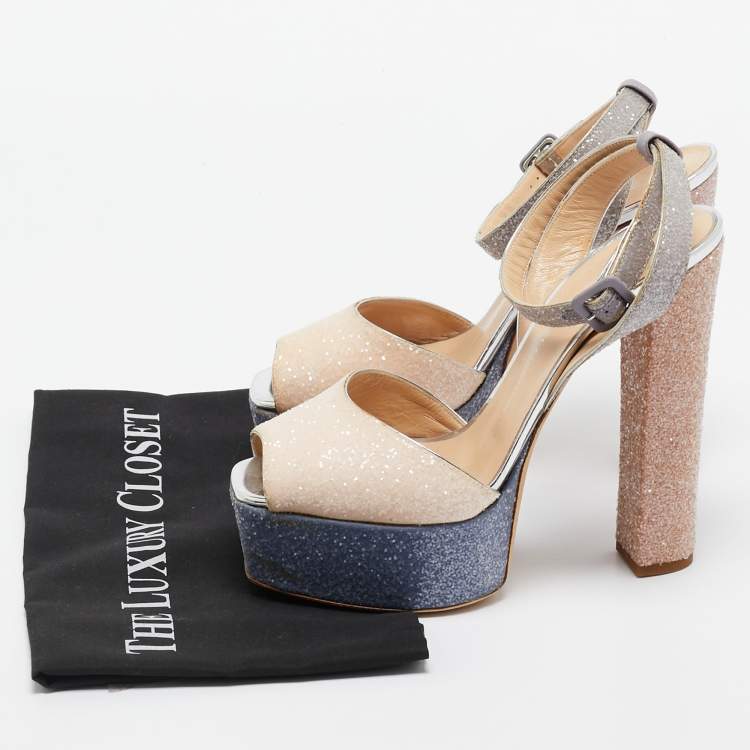 Pre Owned Giuseppe Zanotti Tricolor Coarse Glitter Lavinia Sandals Size 41