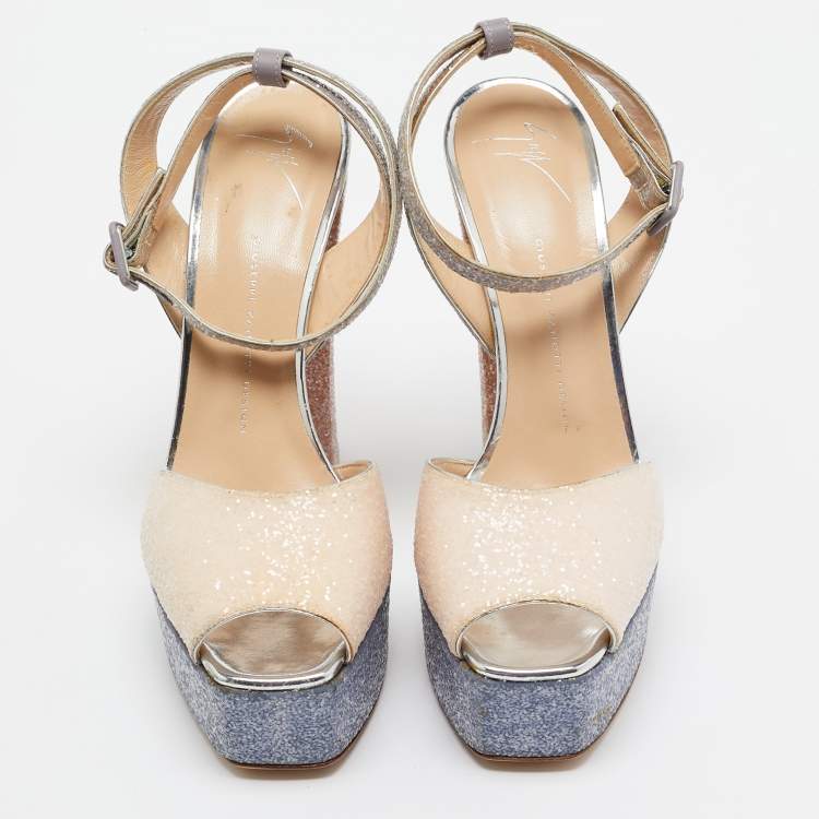 Pre Owned Giuseppe Zanotti Tricolor Coarse Glitter Lavinia Sandals Size 41