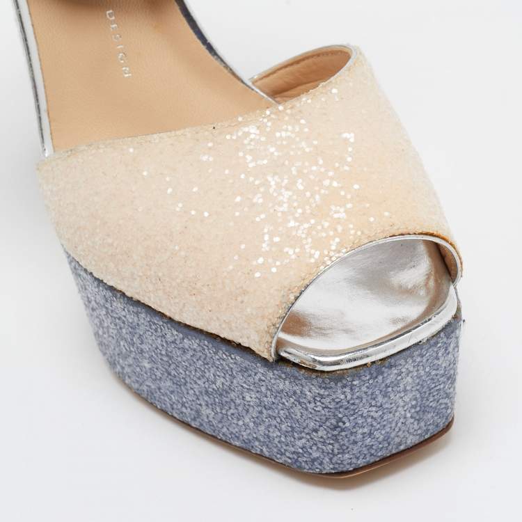 Pre Owned Giuseppe Zanotti Tricolor Coarse Glitter Lavinia Sandals Size 41