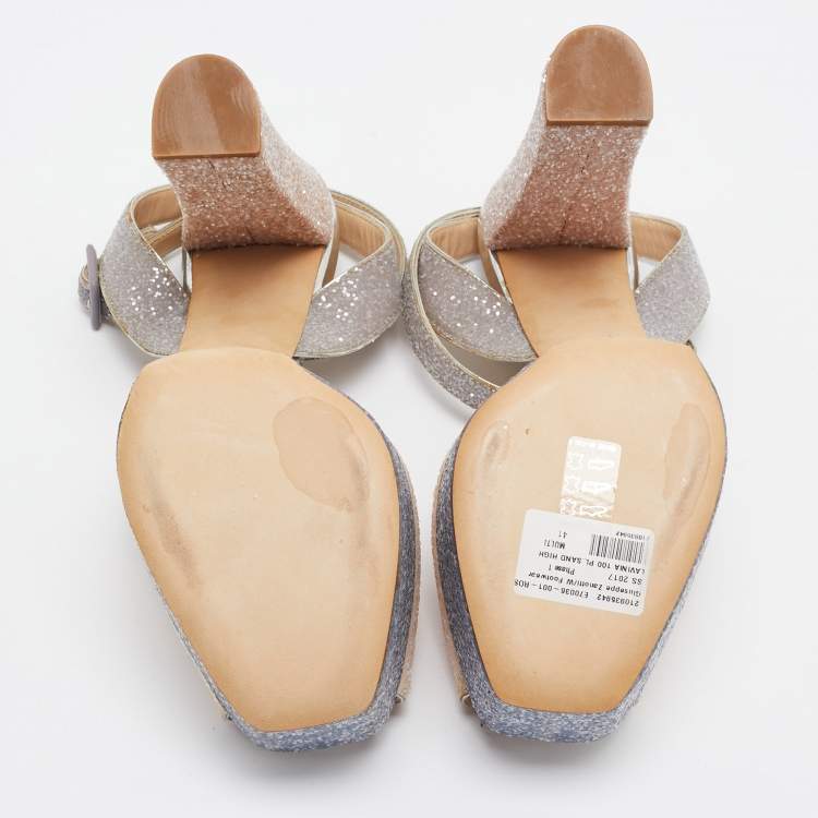 Pre Owned Giuseppe Zanotti Tricolor Coarse Glitter Lavinia Sandals Size 41
