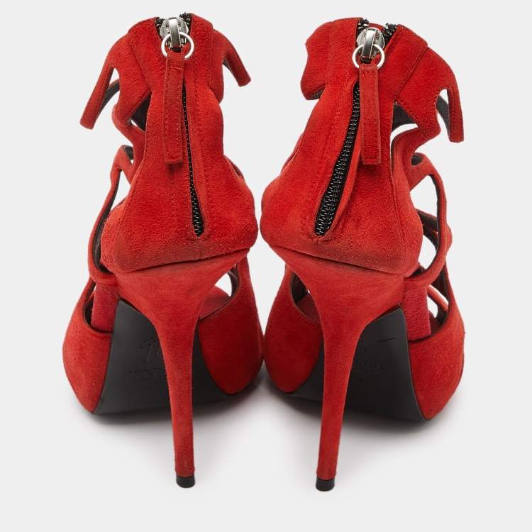 Pre Owned Giuseppe Zanotti Red Suede Butterfly Cutout Sandals Size 41