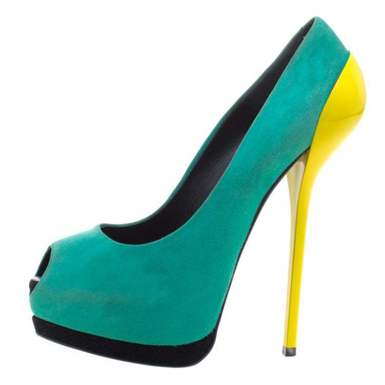 Pre Owned Giuseppe Zanotti Two Tone Suede Peep Toe Platform Pumps Size 38