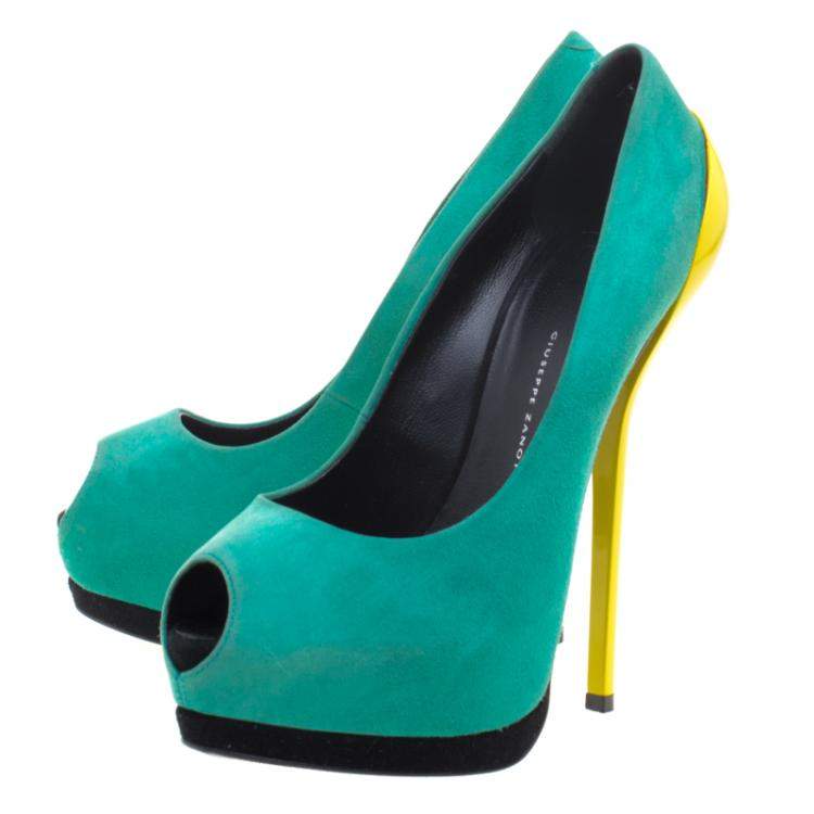 Pre Owned Giuseppe Zanotti Two Tone Suede Peep Toe Platform Pumps Size 38