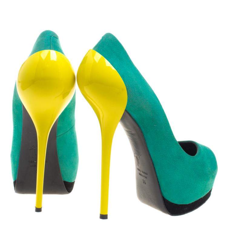 Pre Owned Giuseppe Zanotti Two Tone Suede Peep Toe Platform Pumps Size 38