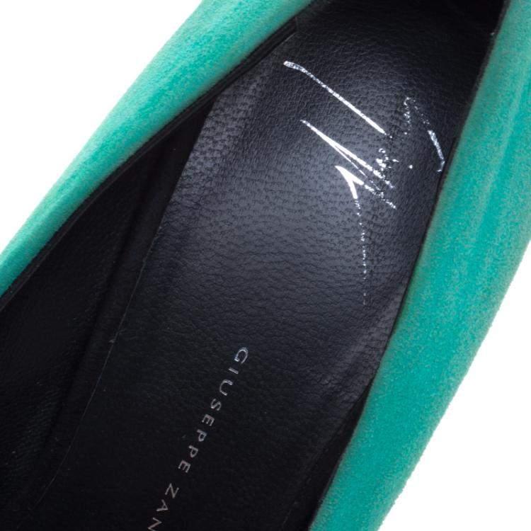 Pre Owned Giuseppe Zanotti Two Tone Suede Peep Toe Platform Pumps Size 38