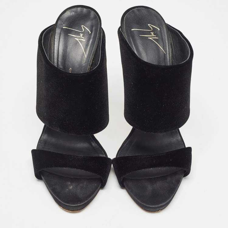 Pre Owned Giuseppe Zanotti Black Velvet Andrea Sandals Size 37.5