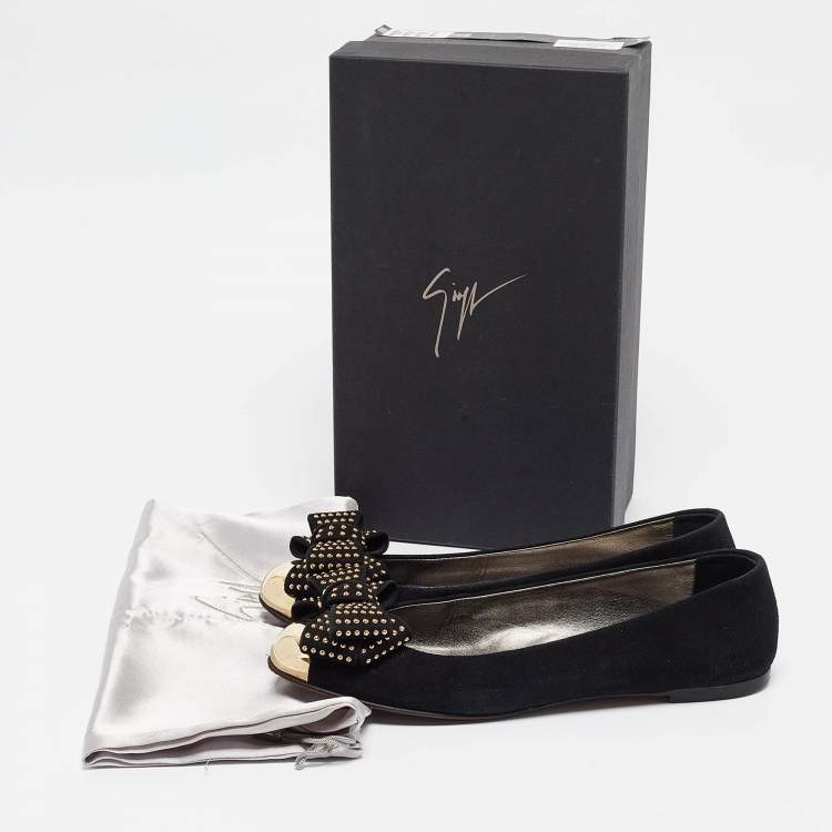 Pre Owned Giuseppe Zanotti Black Suede Studded Bow Ballet Flats Size 37