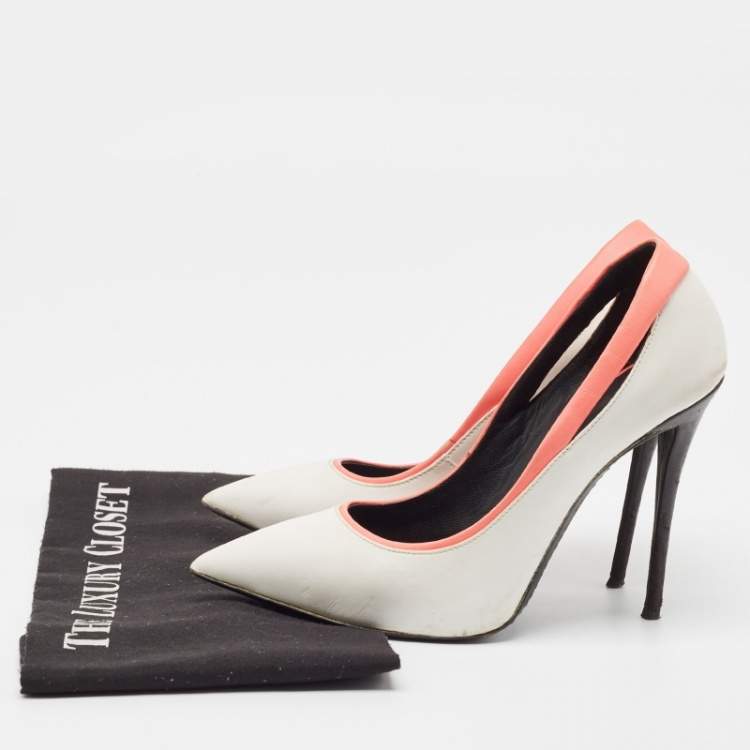 Pre Owned Giuseppe Zanotti White/Pink Leather Pointed Toe Pumps Size 37