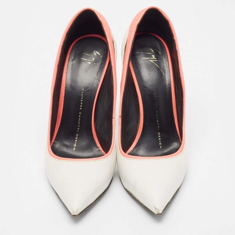 Pre Owned Giuseppe Zanotti White/Pink Leather Pointed Toe Pumps Size 37