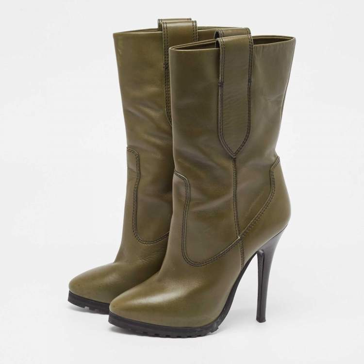 Pre Owned Giuseppe Zanotti Green Leather Ankle Boots Size 38